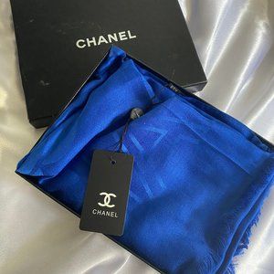 Chanel Blue Cashmere + Wool Square Scarf